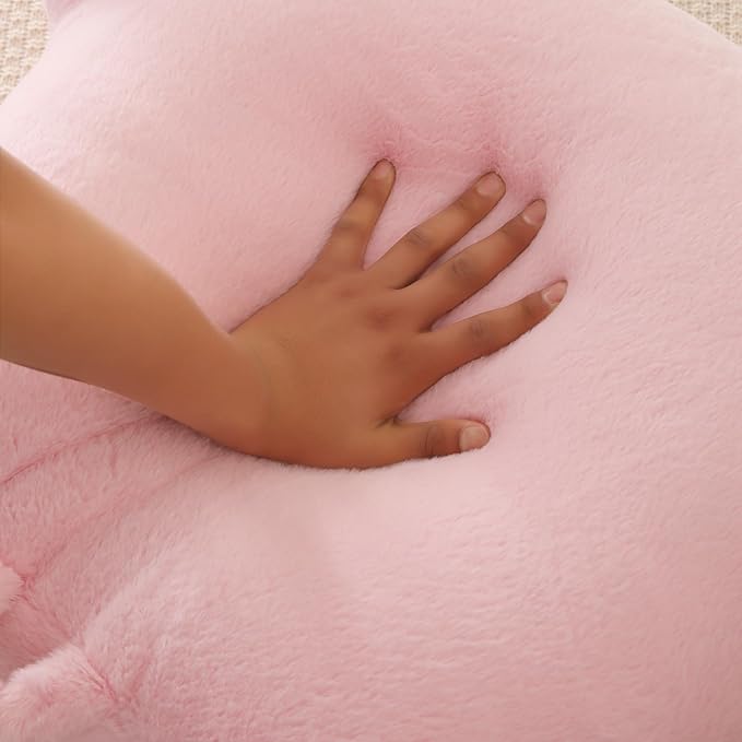 PAJEO Reading Pillow for Sitting in Bed, Large Backrest Reading Pillow with Arm Rest,Back-Rest Support Cushion for Sit Up on Couch, Sofa, and Floor, Dorm Essentials (Pink Faux Fur, Large(19"))