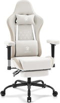 Gaming Chair Breathable Fabric,Computer Office Chair with Footrest,Massage Lumbar Support and Gel Pad,Ergonomic Reclining Gamer Chair with Adjustable Armrests and Spring Cushion Beige