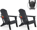 FUNBERRY Folding Adirondack Chair Set of 2, All Weather HDPE Fire Pit Chairs with Cup Holder for Outdoor