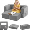MeMoreCool Kids Play Couch Sofa – Grey Modular Convertible Foam Couch Soft Fold-Out Toddler Seating for Creative Play, Reading, Resting & Playroom Fun