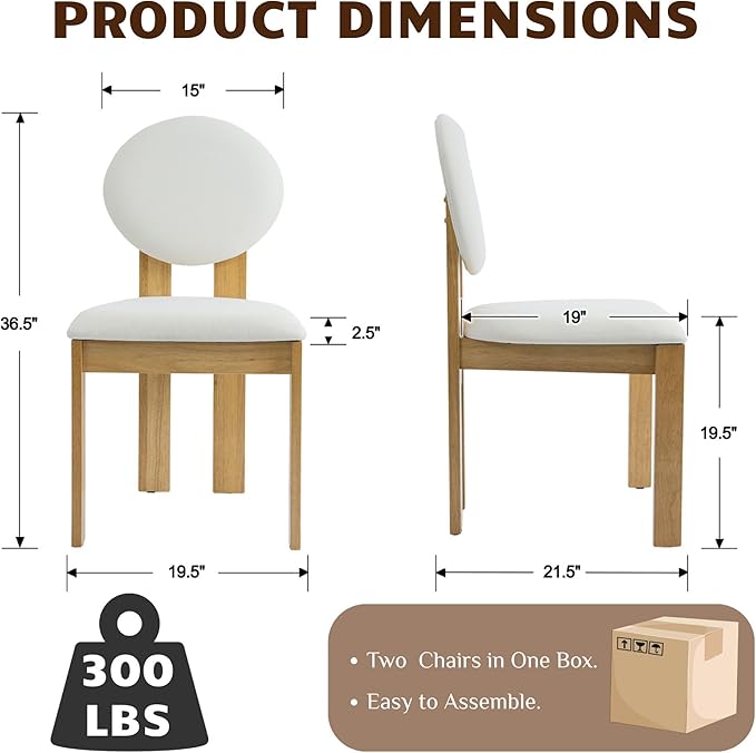 Wahson Modern Wood Dining Chairs Set of 4, Farmhouse Beige Linen Kitchen Chairs with Round Back and Wooden Legs, Mid-Century Armless Upholstered Accent Chairs for Dining Room/Living Room/Restaurant