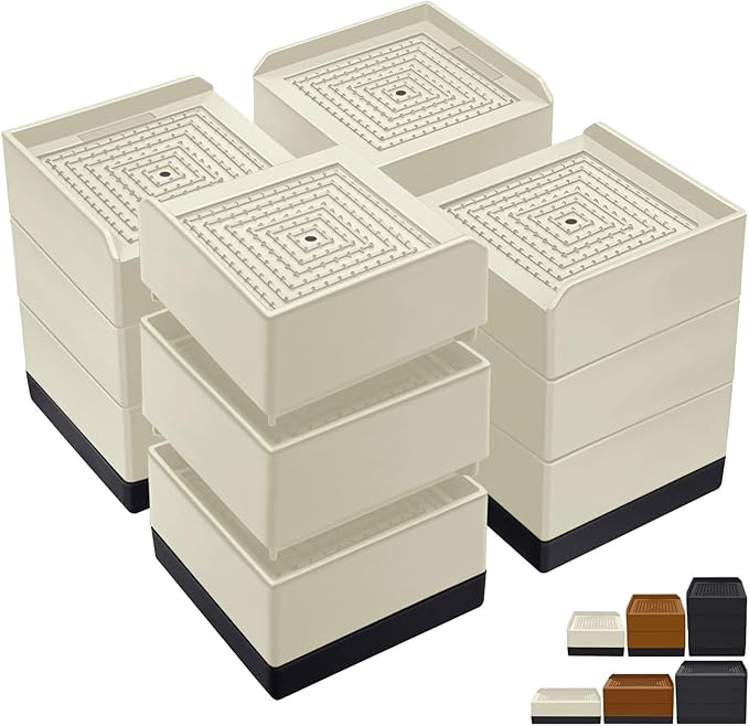 ANNKUT Bed Lifts Risers 4 Inch, Heavy Duty Furniture Elevator in Heights of 1.5, 3 or 4 Inch， Square Raising Blocks for Bed, Couch, Desk, Sofa, Tables,Support Up to 1,300 Lbs (4 Pack-Apricot)