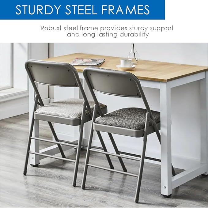 EZONE (2pcs Fabric Folding Chairs with Padded Cushion Backrest Metal Steel Foldable Chair Portable Lightweight Foam Padded Fold Chair (2, Fabric - White)