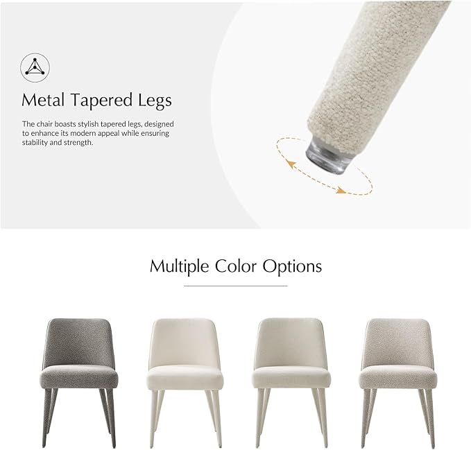 HULALA HOME Modern Dining Chairs Set of 2，White Fully Chenille Upholstered Dining Room Chairs Set with Foot Peg, Wood Frame, Armless Kitchen Accent Chairs for Living Room Bedroom Reception - Ivory
