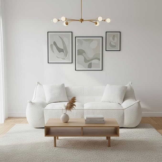 Giant Bean Bag Chair for Adults, Beige Loveseat Beanbag with Filling Plush Fluffy and Back Support, 2 Seater Lounge Lazy Floor Sofa, Memory Foam Couch for Living Room, Bedroom & Dorm