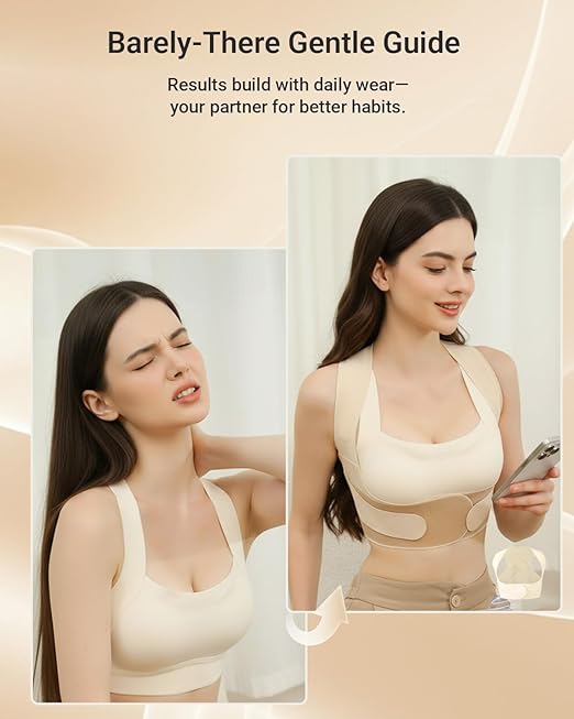 Hypoke® Premium Fabric Upper Back Brace Posture Corrector for Women, Kinetic Support Back Straightener Posture Brace for Women，Barely There Design For Office Professionals (Large)