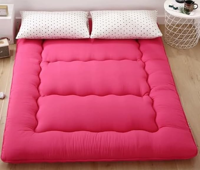 BEYTLYE Floor Mattress Japanese Futon Foldable Sleeping Pad, Portable Roll Up Tatami Mat for Camping Guest Room, Red, Queen (80" X 60")