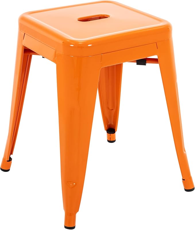 Brage Living 18 Inch Industrial Metal Stools Set of 4, Stackable Classroom Stools, Backless Metal Dining Chairs for Indoor Outdoor, Kitchen Short (Orange)