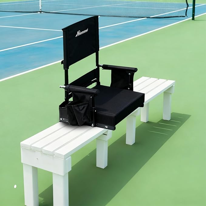 Romswi Stadium Seat with Height Adjustable High Back & Lumbar Support, 2-Pack Bleacher Chairs with 2 Height Adjustments, Armrests & Cup Holders, Comfortable & Portable, Black