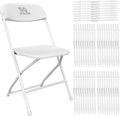 50 Pack White Plastic Folding Chair, Indoor Outdoor Portable Stackable Commercial Seat with Steel Frame 350lb. Capacity for Events Office Wedding Party Picnic Kitchen Dining