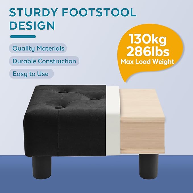 FIMIVIBI Small Foot Stool Ottoman, Velvet Footstool Ottoman Foot Rest for Couch, Rectangle Footstools and Ottomans Small for Living Room, Entryway and Bedroom (Black)
