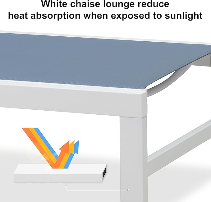 PURPLE LEAF Outdoor Chaise Lounge Chairs Set of 2 White Aluminum Lounge Chair Five-Position Adjustable Chaise with Wheels and Table for Pool Deck Patio, Indigo
