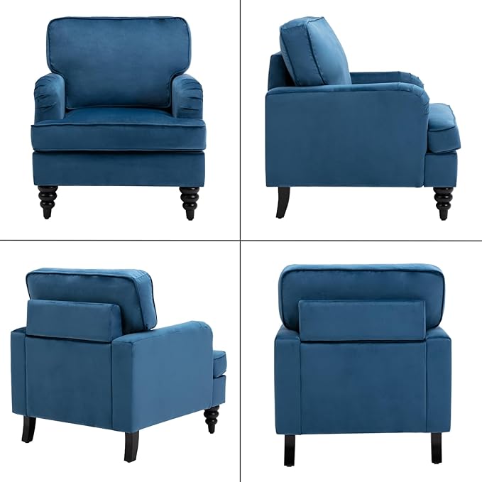 chairus Mid Century Modern Velvet Accent Chair, Vintage Club Armchair with Firm Supportive Seat & Soft Backrest, Comfy Single Sofa Reading Chair for Living Room Bedroom Apartment, Blue