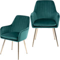 Purgreen Velvet Dining Chair Set of 2 - Modern Mid-Back Accent Chair with Gold Plating Legs - Upholstered Living Room Chair (Velvet Green, Set of 2)