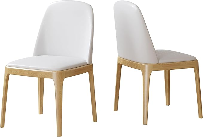 Beige Upholstered backrest Wooden Dining Chairs Set of 2, Beige Upholstered Faux leather Dining Room Chair,SolidWood Frame wood color Side Chairs with Quiet Non-Slip Round Mat for Farmhouse Kitchen