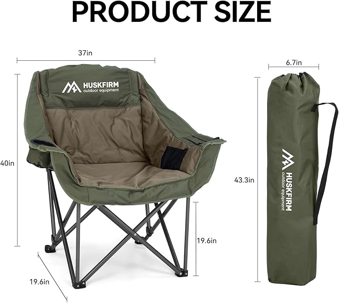 2 Pack Camping Chairs Oversized Padded Camping Chair Heavy-Duty Foldable Camping Chairs with Cup Holder and Cooler Bag Portable Lawn Chair for Sports Outdoors-Support 450LBS,Green