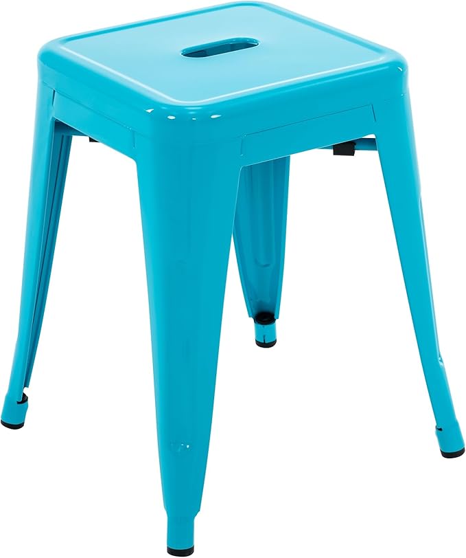 Brage Living 18 Inch Industrial Metal Stools Set of 4, Stackable Classroom Stools, Backless Metal Dining Chairs for Indoor Outdoor, Kitchen Short (Teal Blue)