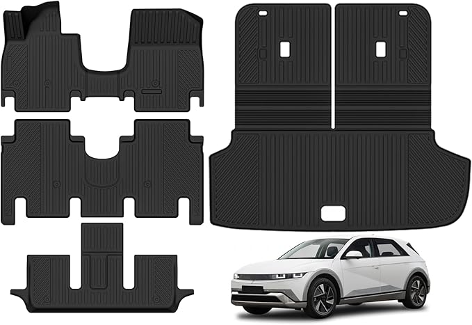 Floor Mats for 2026 Hyundai Ioniq 9 Unmovable Console 6-Seats with 2nd Row Captain's Chairs Floor Mats & Trunk Mat with Backrest Mat for Hyundai Ioniq 9 Accessories All Weather Floor Liner