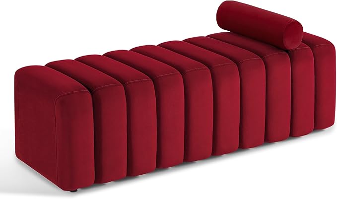 MCombo Waiting Room Benches, Guest Reception Lobby Chairs for Salon, Velvet Upholstered Ottoman for Bedroom Entryway 4698 (Red)