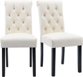 chairus Dining Chairs Set of 2 Mid Century Modern Living Room Chairs with Button Tufted High Back PU Leather Armless Chair Comfy Upholstered Side Chairs for Kitchen/Restaurant/Bedroom, Cream White