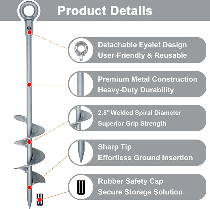 Tyalez 18 inch Ground Anchor Heavy Duty Earth Anchors Set Screw in for Mobile Home, Swing, Tent Trampoline Anchors Wind Resistant Tree Stakes and Supports with Drill Socket, 4 Pack