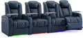 Weilianda Home Theater Seating Top Grain Leather Zero Gravity Recliner Chair Power Headrest Recline Movie Seat Gaming 7 Colors Mood Light Sofa with Tray Table USB Charge Row of 4 Loveseat Right Blue