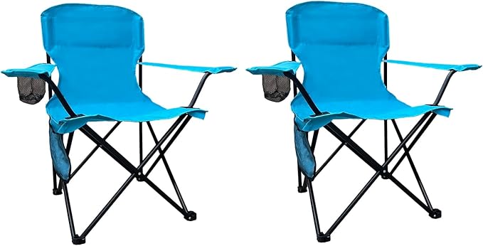 SAILARY Folding Camping Chair with Cup Holder and Cooler Bag, 225lbs Capacity, Upgraded Portable Foldable Chair with Heavy Duty Steel Frame for Outdoor, Beach, Fishing, Backpacking, Sky Blue 2PCS