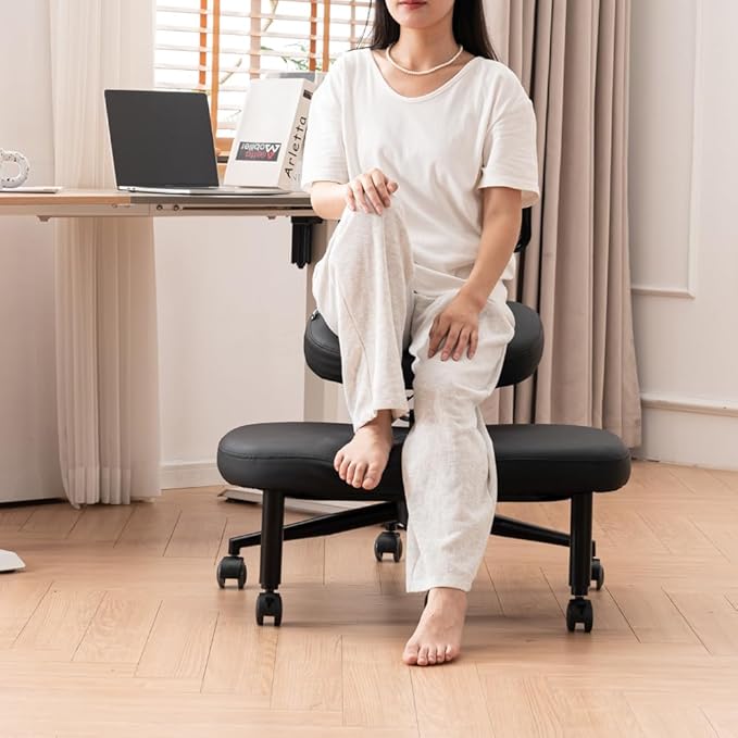 Ergonomic Cross Legged Chair with Wheels, Versatile Kneeling Chair for Home and Office, Adjustable Back Support,Black