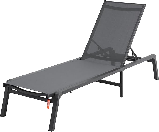 VEVOR 2 Pcs Chaise Lounge Chairs Outdoor, Aluminum Patio Lounge Chair with Adjustable 5-Position, Folding Pool Chairs Recliner and Full Flat Tanning Chair for Patio, Beach, Pool, Grey, 2 pcs