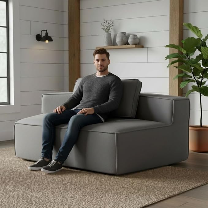 KEIKI 75.2" Teddy Fleece Single Sofa Chair – Modular Wide-Seat Lounge Chair with All-Foam Support & Three Cushions, Perfect Floor Couch for Renters, Compact Homes & Flexible Layouts
