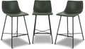 Poly & BARK Paxton Leather Counter Stools 24 Inches – Set of 3 - Counter Height Bar Stools – Barstools for Kitchen Island or Counters – Faux Leather & Matte Black Steel Base – Distressed Green Velvet
