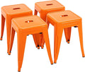 Brage Living 18 Inch Industrial Metal Stools Set of 4, Stackable Classroom Stools, Backless Metal Dining Chairs for Indoor Outdoor, Kitchen Short (Orange)