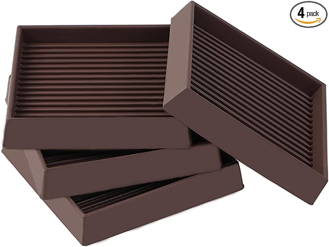 3x3 Square Rubber Furniture Caster Cups, Anti-Sliding Furniture Pads Bed Stopper Floor Protectors with Grip - Protect Any Flooring