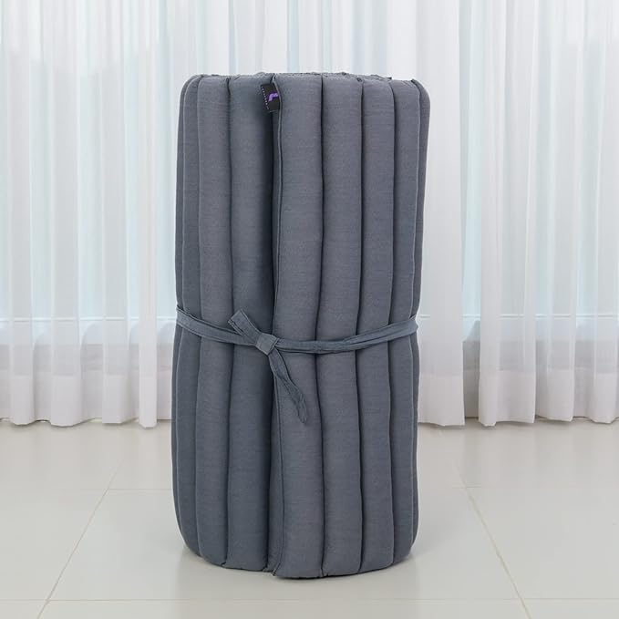 Leewadee - Foldable Floor Mattress - Japanese Roll Up Futon -Trifold Tatami Mat- Guest Floor Bed - Camping Mattress - Thai Massage Mat, Kapok Filled, 75 x 28 inches, Anthracite
