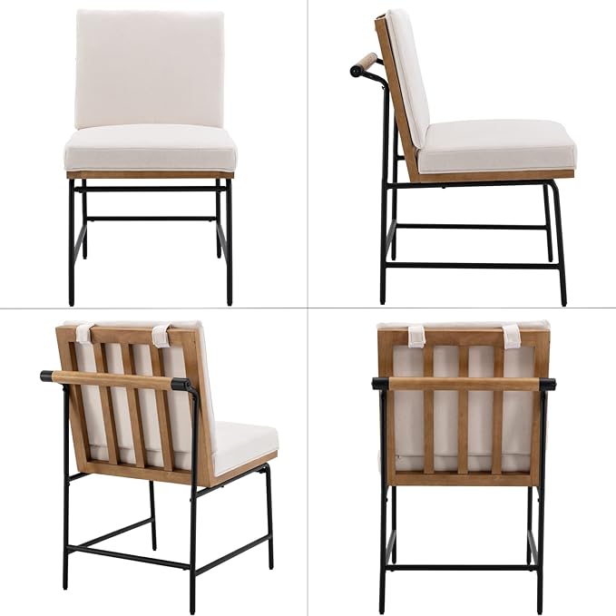 LukeAlon Mid Century Linen Dining Chairs Set of 4, Upholstered Square Back Kitchen Chairs with Metal Legs Armless Parsons Chairs with Wood Frame for Dining Room Reception Room, White