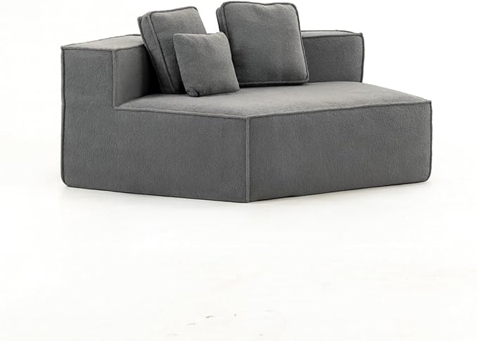 EPOFIT 1-Seater Teddy Fleece Modular Sofa Chair, Low-Profile Floor Seat with Wide Cushion and All-Foam Support, Left-Facing Design, Compressed Packaging – Blue Gray