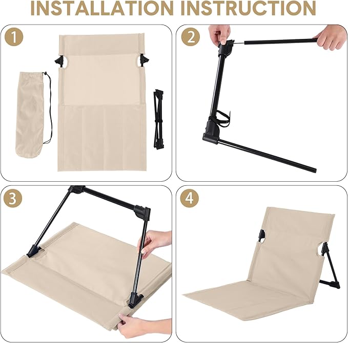Jetec Foldable Floor Backrest Chair Portable Camping Chair with Storage Bag Light Weight Lazy Seat for Indoor Outdoor Bed Ground Park Lawn Concerts Beach Hiking