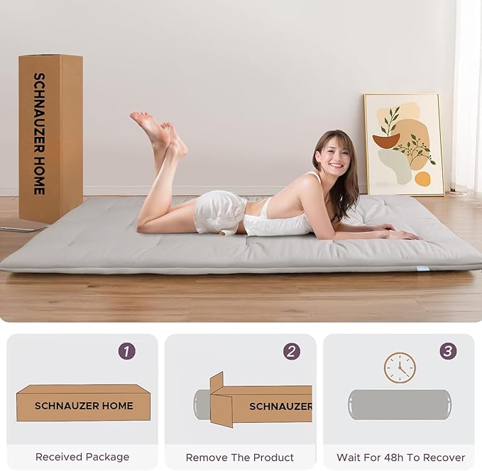 Japanese Floor Futon Mattress, 100% Cotton 2.5" Thicken Foldable Mattress Tatami Mat Sleeping Pad, High Density Foam, Ideal for Comfort and Support, Kids Floor Lounger Pillow Bed Sofa, Grey, Twin