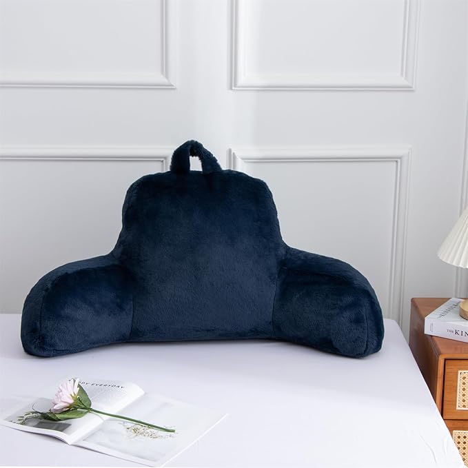 Aimuan Reading Pillow Bed Rest Wedge Large Adult Backrest Pillow with Arms Back Support for Sitting Up in Bed Cushion Incline Rest Sleeping Snoring Pillow, Dark Blue Large