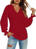 Romanstii Women's Casual V-Neck T-Shirts Loose Puff Long Sleeve Tops Tunic Blouses