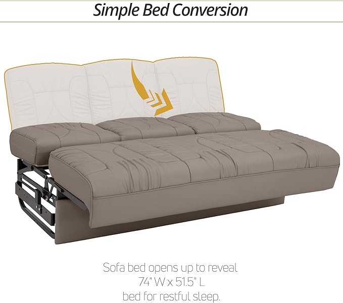 Qualitex De Leon Console SL RV Sofa Bed, 74" Wide, Ulitmate Leather, Light Antelope