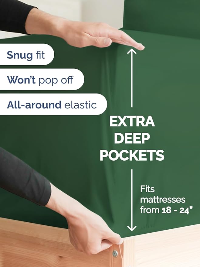 Extra Deep Pocket King Sheets - 4 Piece Breathable & Cooling Bed Sheets - Hotel Luxury Bed Sheet Set - Soft, Wrinkle Free & Comfy - Easily Fits Extra Deep Mattresses - Deep Pocket Emerald Green Sheets