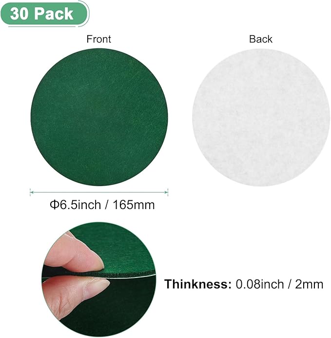 30-Pack Lamp Base Felt, 6.5 Inch Dia. 2mm Thick Self Adhesive Round Fabric Felt Pads for Lamp/Furniture/DIY, Non-Slip Fiber Backed Patch Circles with Adhesive Backing [Green]
