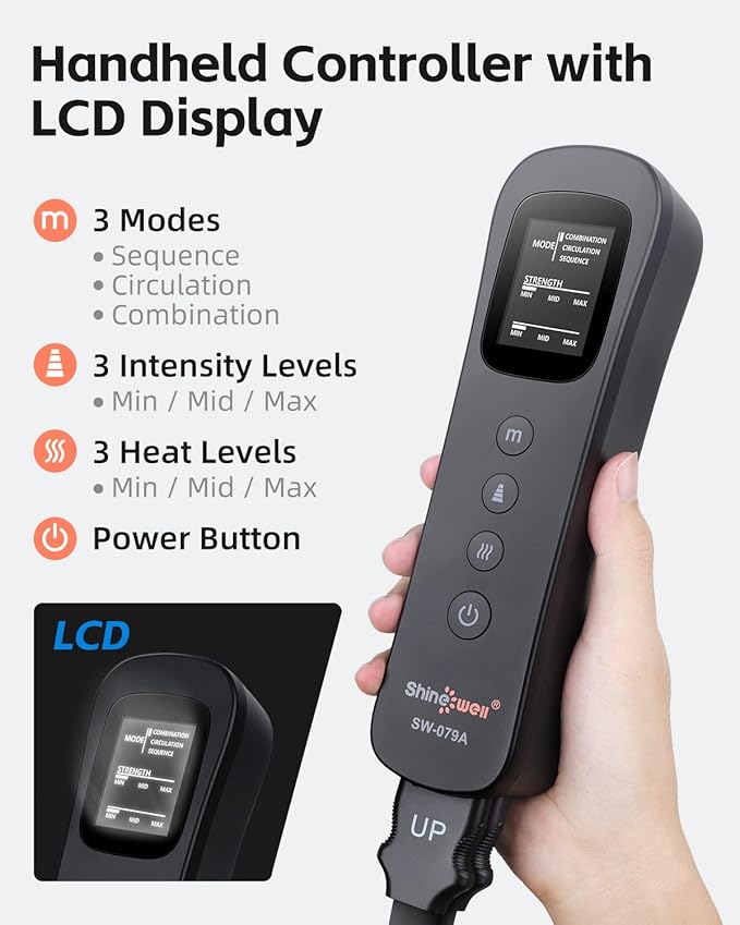 SHINE WELL Leg Massager with Heat and Compression,Full Leg Massager for Circulation and Pain Relief, with 3 Heat 3 Modes 3 Intensities, for Athletes Runner Cyclist, for Post Workout Recovery