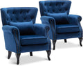 LZAREAL Accent Reading Arm Chairs Set of 2 for Living Room Bedroom, Midcentury Modern Comfy Corner Sofa Chair, Wingback Waiting Room Club Chair with Button Tufted Back &Lumbar Pillow, Velvet Blue