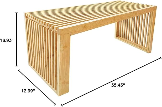 Berkvee Versatile Wooden Slatted Bench - Sleek Modern Design for Dining, Entryway, Bedroom - Indoor Use with Storage Capability for Home, Kitchen, Bathroom & Beyond (Natural)