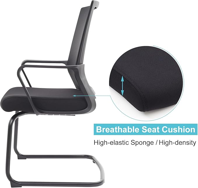 2 Pack Reception Chairs with Sled Base Mid Back Mesh for Conference Waiting Meeting Guest Room