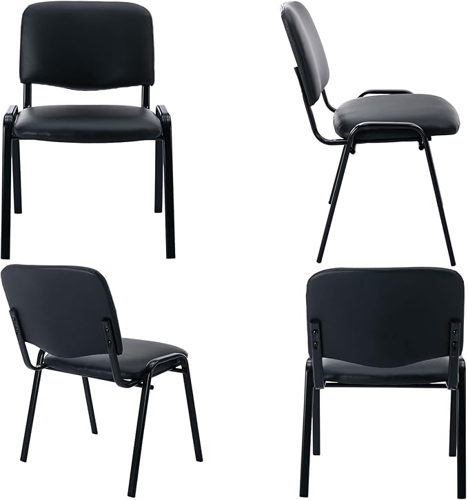 Black Stackable Office Chairs no Arms Set of 20, PU Leather Reception Chairs Ergonomic Conference Desk Chairs Guest Chairs for Waiting Room/Meeting/Events/Hall/Training Room