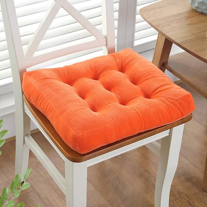 vctops Velvet Solid Chair Pad Super Soft Plush Washable Square Seat Cushion for Kitchen Dining Room (Orange,20" x 20")