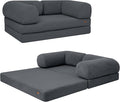 COMAX Folding Sofa Bed Queen, Foldable Couch Bed, Fold Out Futon Chair Sleeper for Adults, Convertible Floor Mattress Sofa for Bedrooom Living Room Guest Room, Faux Fur Dark Grey